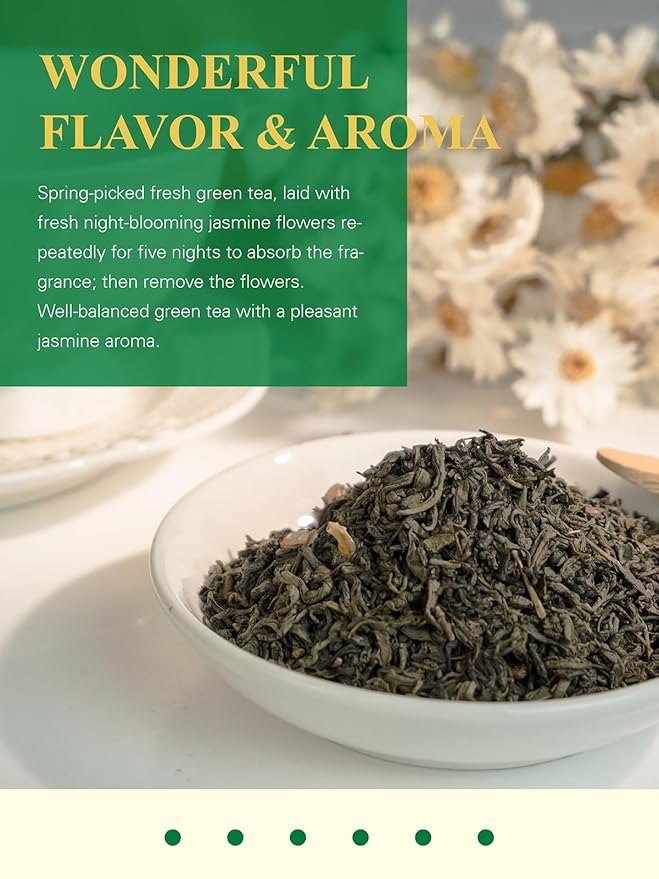 GLDNT Organic Jasmine Green Tea Organic Jasmine Green Tea Loose leaf with Delightful Aroma Delicate and smooth Flavor Hot &amp Iced Tea 16 Ounce