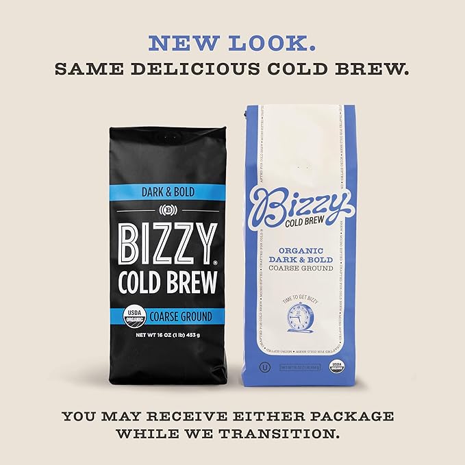 Bizzy Organic Cold Brew Coffee | Bundle | Coarse Ground Coffee | Dark &amp Bold 1 LB + Espresso Blend 1 LB | 2 Pack