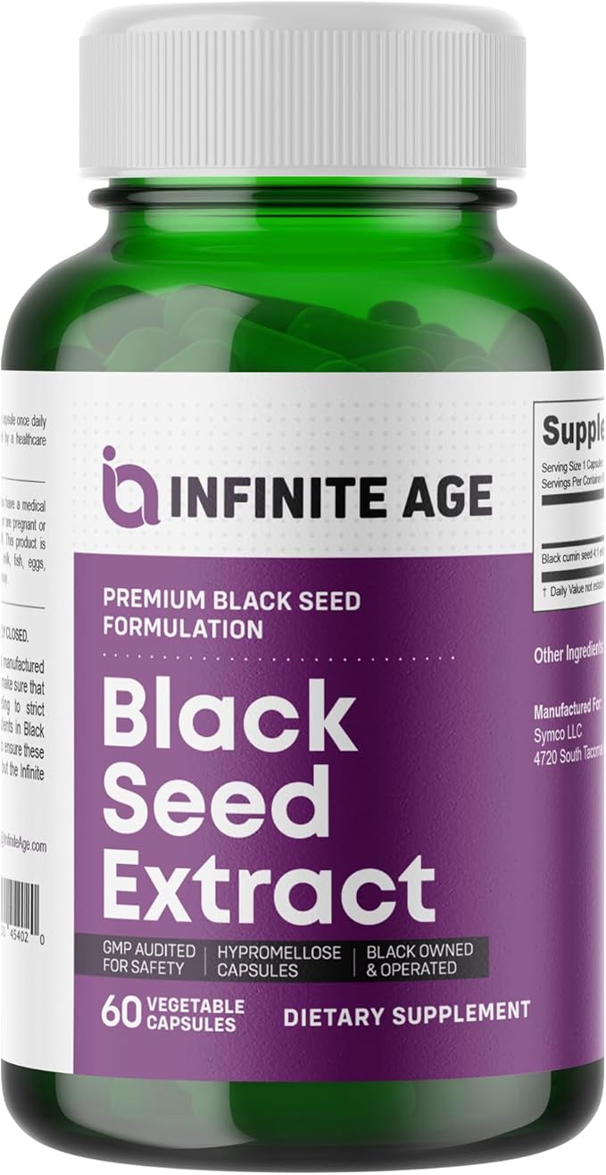 Infinite Age Dry Organic Black Seed Oil Extract Capsules 60 Count - Nigella Sativa Immune Booster for Optimal Skin Hair Memory Focus Brain Health and Immunity - Thymoquinone Supplement