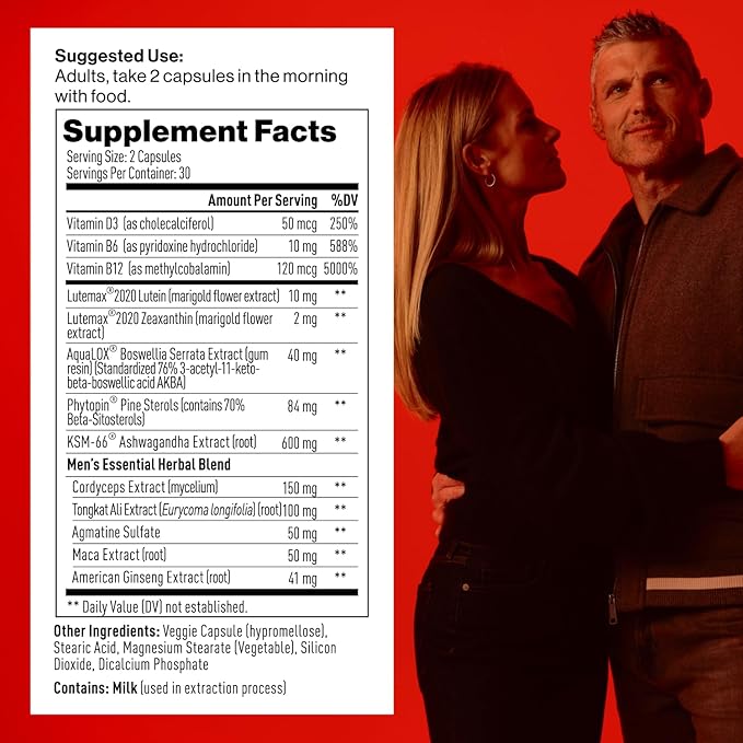 Mdrive Men's Daily Performance Complex Support Supplement for Men - Ashwaghanda Tongkat Ali Ginseng Maca &amp Vitamin D 60 Capsules 30 Day Supply