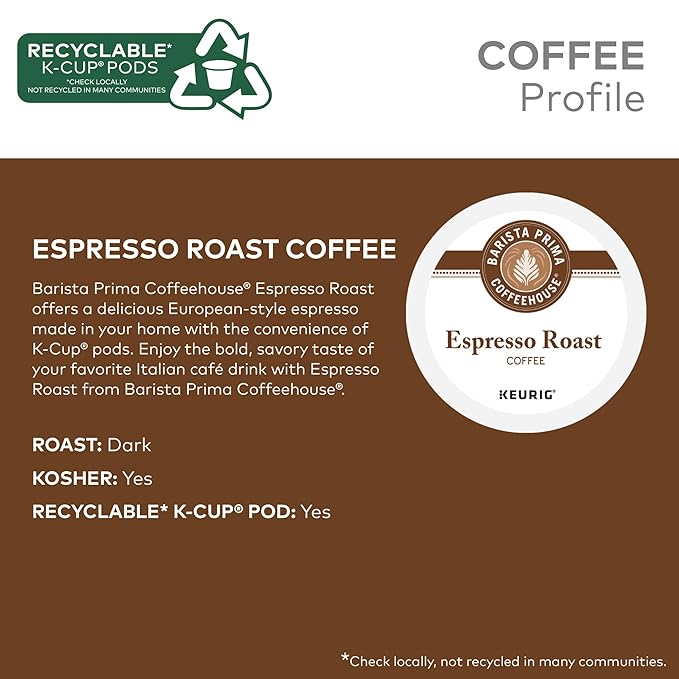 Barista Prima Coffeehouse Espresso Roast Coffee Keurig Single Serve K-Cup Pods 96 Count