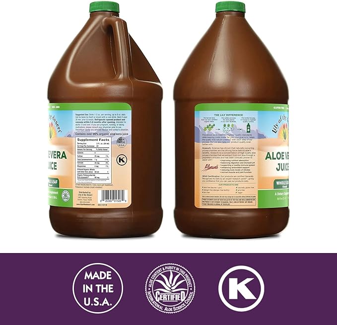 Lily Of The Desert Aloe Vera Juice - Whole Leaf Filtered Aloe Vera Drink Non-GMO Aloe Juice with Natural Digestive Enzymes for Gut Health Stomach Relief Wellness Glowing Skin 64 Fl Oz