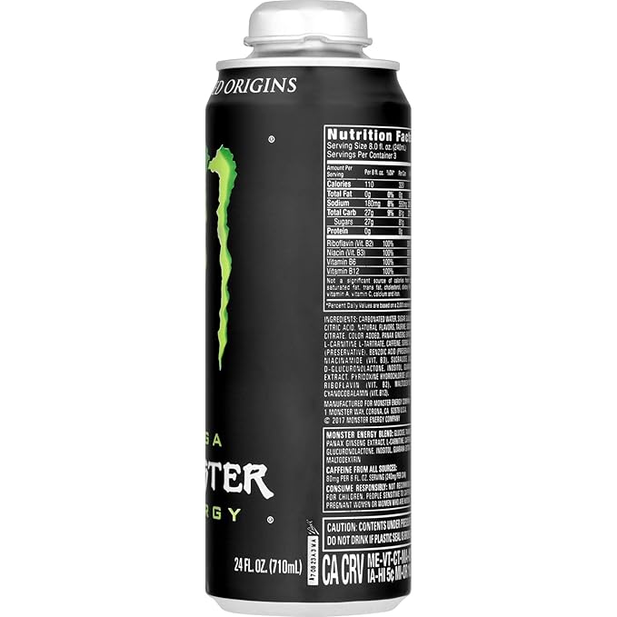 Monster Energy 24 ounce cans with Resealable Lids (Mega Monster 6 Cans)