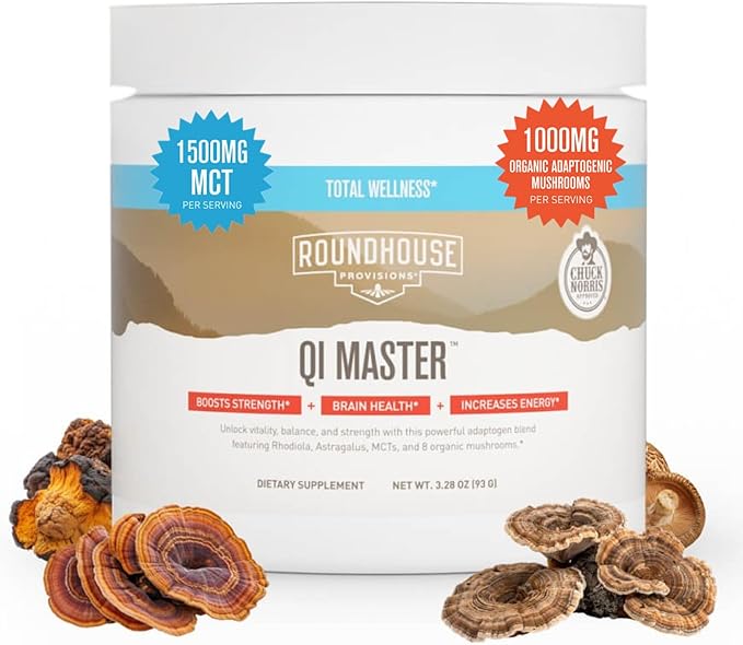 ROUNDHOUSE PROVISION Qi Master Adaptogen Blend Earthy Mushroom Flavor with Astragalus Root Rhodiolife Extract MCT 8 Organic Mushrooms (30 Scoops) by Chuck Norris