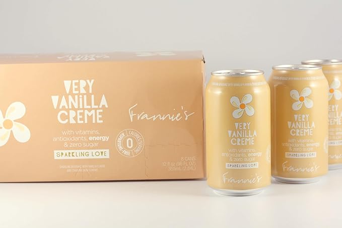 KauffmanTreats Frannie Sparkling Beverage- Zero Calories &amp Sugar Aspertame Free: 8-Ct 12 Oz. Cans (Very Vanilla Creme)