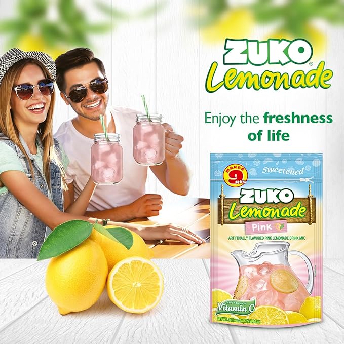 Zuko Pink Lemonade Powdered Drink Mix Family Pack No Added Sugar Needed 14.1 oz (Pack of 6)