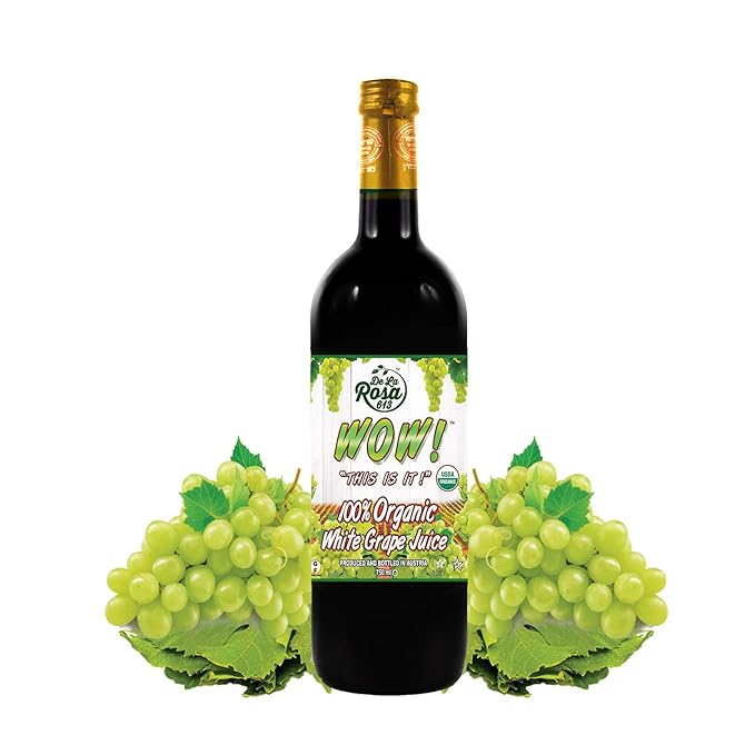 De La Rosa Organic White Grape Juice Kosher Non-GMO &amp Gluten Free Austrian White Grape Juice No Preservatives or Sulfites No Water Added 25.4 Oz Glass Bottle (Pack of 3)