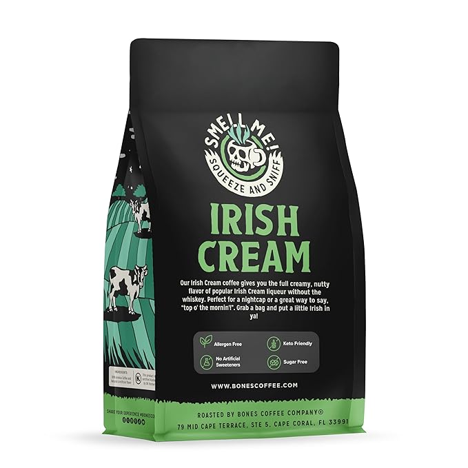 Bones Coffee Company Irish Cream Ground Coffee Beans 12 oz and Salty Siren Ground Coffee Beans 12 oz Bundle