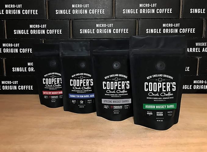 Rye Whiskey Barrel Aged Coffee Single Origin Ethiopian Coffee Raw Beans Aged in Rye Whiskey Casks Freshly Roasted Battle Cry Whiskey 5lb Bags Ground