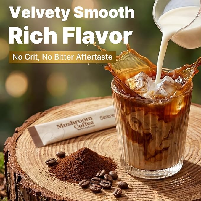 Mushroom Coffee Adaptogenic Mushrooms with Lion's Mane Reishi Cordyceps Turkey Tail Maitake Chaga Instant Coffee with MCT Oil for Energy Focus Digestive &amp Immune 30 Sachets