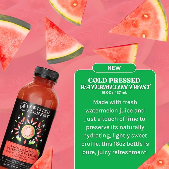 Twisted Alchemy Cold Pressed Juice Kit 6-Pack – 2 Passion Fruit 2 Watermelon Twist 2 Pomegranate – All Natural Non-GMO No Sugar Added Preservative Free – 16 oz Bottles