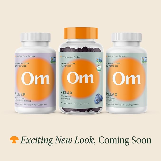 OM MUSHROOM SUPERFOOD Relax Mushroom Capsules 90 Count 30 Days Reishi Mushrooms Ashwagandha GABA L-Theanine Magnesium Adaptogens for Stress Support (Formerly Gently Zen Packaging May Vary)