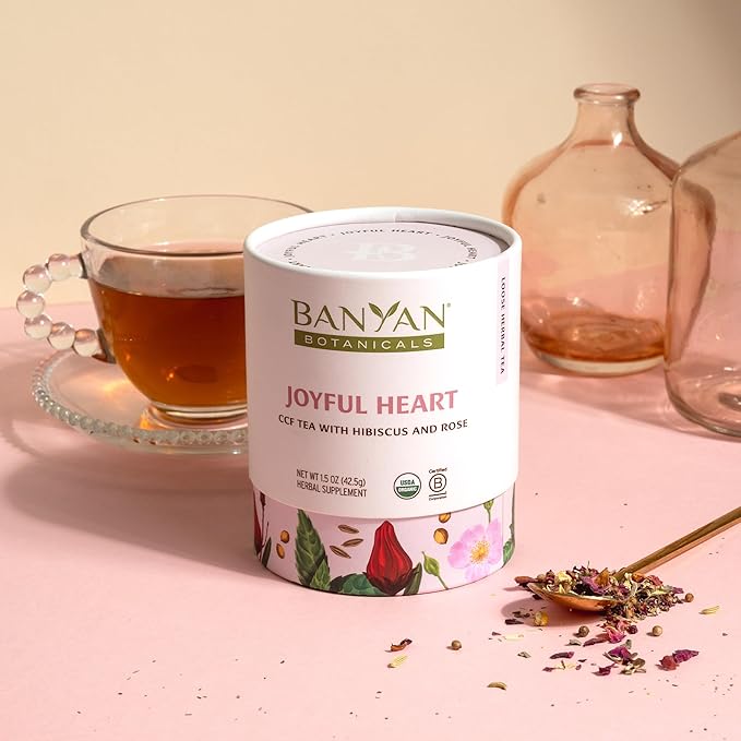 Banyan Botanicals Joyful Heart CCF Tea Loose Leaf Organic Herbal Tea Uplifting and Aromatic with Hibiscus Tulsi and Rose 1.5 oz. Non-GMO Sustainably Sourced