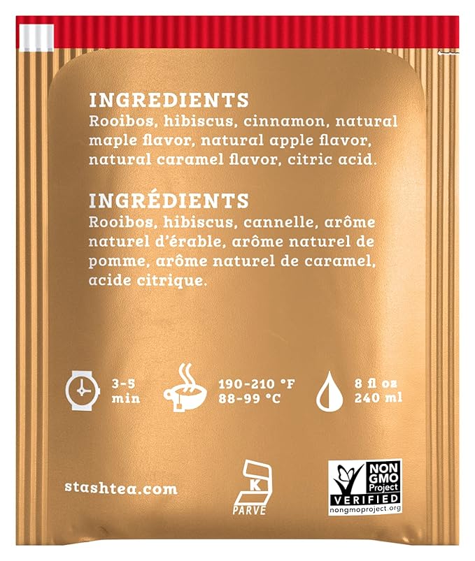 Stash Tea Maple Apple Cider Herbal Tea - Caffeine Free Non-GMO Project Verified Premium Tea with No Artificial Ingredients 18 Count (Pack of 6) - 108 Bags Total