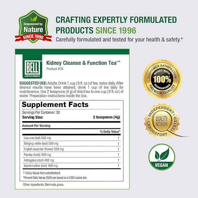 Kidney Cleanse &amp Function Tea™ by Bell Lifestyle Products | A special Herbal Tea formulated to help support Kidney Health for Men and Women - 1 Pack / 4.2 oz