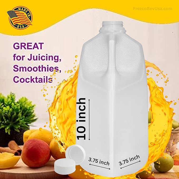 64 Oz Empty Juice Bottles Reusable (Pack Of 12 x 64 Oz Ea) With White Tamper Evident Screw Caps – Great for Homemade Juices Milk Smoothies Tea and Other Beverages - Food Grade BPA Free