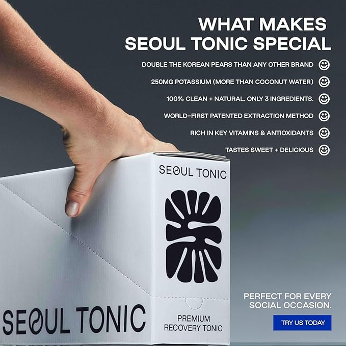 Seoul Tonic Patented Pre Party Korean Pear Natural Tonic Science-Backed Patented Formula for Easier MorningNatural Potassium &amp DHM (100ML) Pack of 12