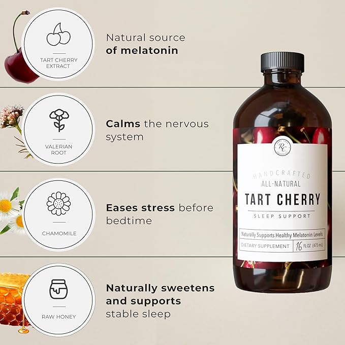 Rowe Casa Organics Tart Cherry Organic Sleep Support with Valerian Root Supports Sleep Cycle Regulation and Muscle Recovery (16 Fl Ounces)