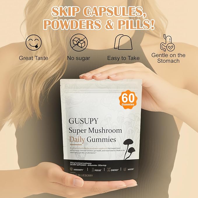 Lions Mane Mushroom Supplement Gummies - All-in-One Daily Mushroom Supplement Gummy 12 Mushroom Blend Cordyceps Chaga Reishi Herbal Brain Supplement for Cognitive Memory &amp Focus60 Gummies