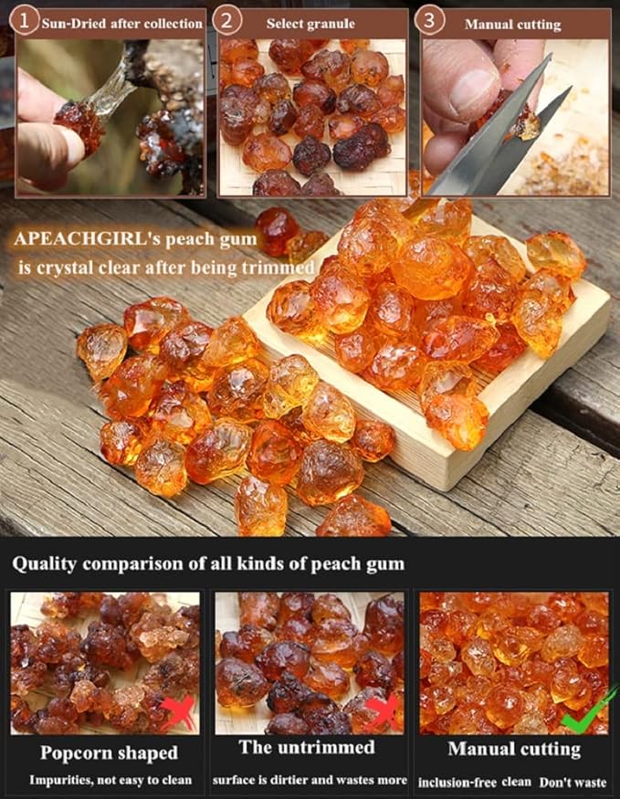 APEACHGIRL Yunnan Premium Natural Wild Peach Gum (16 oz / 1LB) Edible Gum Health and Beauty Leisure Dessert Resealable Bag