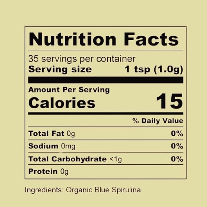 Eleven TLC Organic Blue Spirulina Powder Flavorless Superfood Vitamins + Minerals Espirulina Azul en Polvo Plant Protein Non-GMO Non Messy Glass Jar 1.24 Ounce 35 Servings