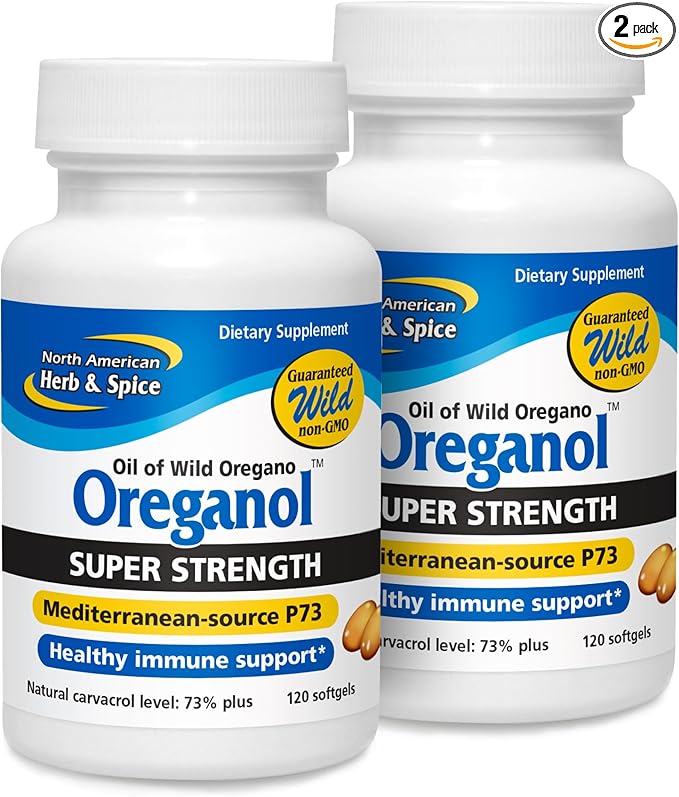 NORTH AMERICAN HERB &amp SPICE Super Strength Oreganol P73 - Pack of 2 120 Softgels - Immune System Support - Non-GMO Vegan Friendly - 240 Total Servings
