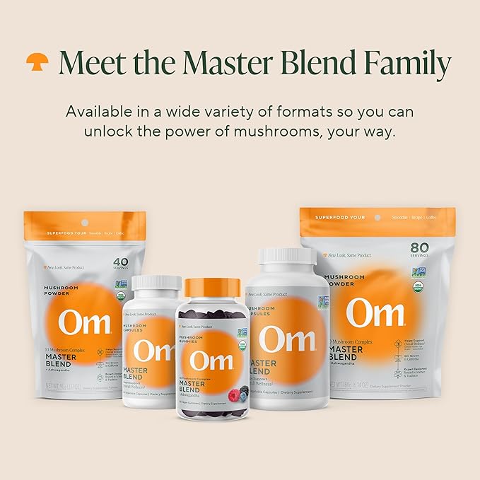 Om Master Blend Mushroom Capsules - Organic Mushroom Supplement with 10 Mushrooms and Ashwagandha – Supports Immunity Gut Health &amp Stress Relief 168 Count (56 Servings)