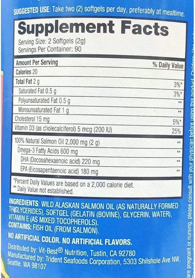Pure Alaska Omega-3 Wild Alaskan Salmon Oil 1000mg Softgels 180-Count