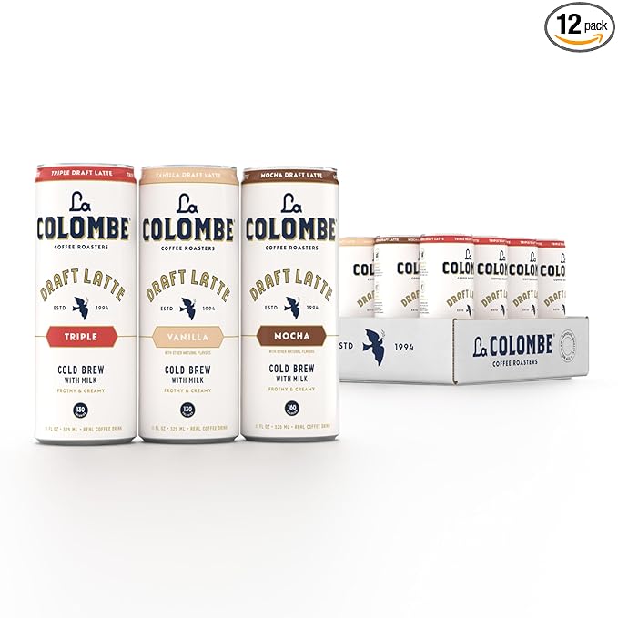 La Colombe draft Latte Variety Pack 11 fl oz cans (Pack of 12) Includes Triple Vanilla &amp Mocha Latte Coffeehouse Quality Ready-to-Drink On-the-Go