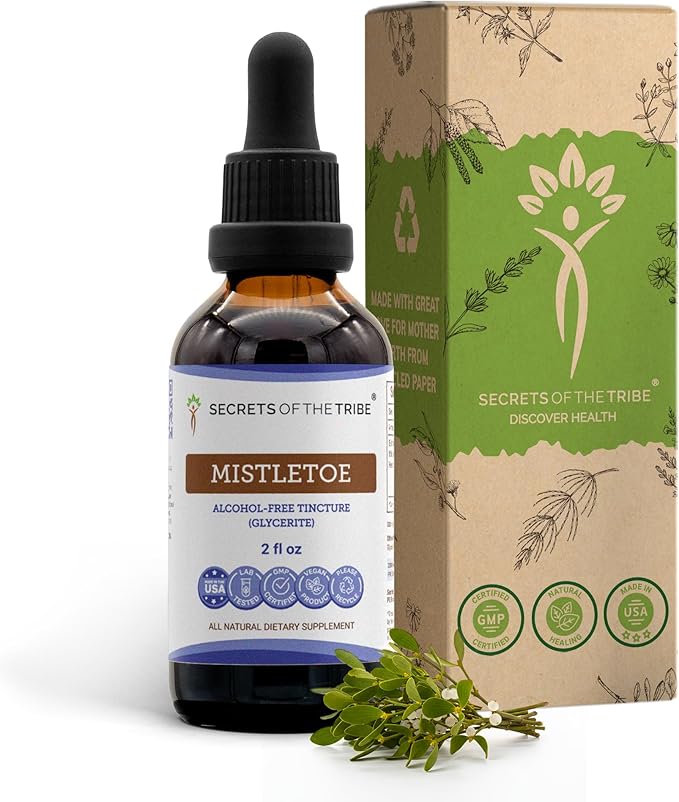 Secrets of the Tribe Mistletoe Tincture Alcohol-Free Extract High-Potency Herbal Drops Tincture Made from Mistletoe (Viscum Album) Dried Herb 2 oz