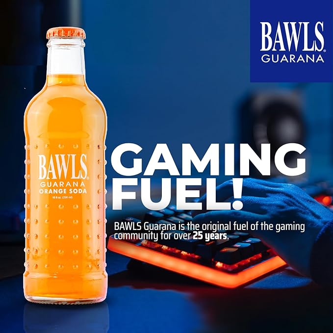 BAWLS Guarana Mandarin Orange BAWLS Guarana Drink Guarana Soda Guarana Fueled Soda for Energy High Energy Caffeinated Drink 10oz 24 Pack Glass Bottles