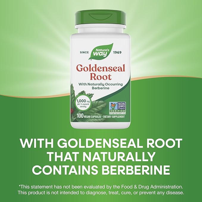 Nature's Way Goldenseal Root Traditional Digestive Support* Contains Berberine Non-GMO Project Verified Vegan 100 Capsules (Packaging May Vary)