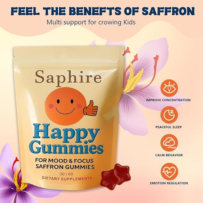 Gummies – Calm &amp Focus Support Gummies Sugar-Free Saffron Chews with Passion Flower &amp Chamomile Daily Mood Balance Supplement 60 Count(30-Day Supply).(1)