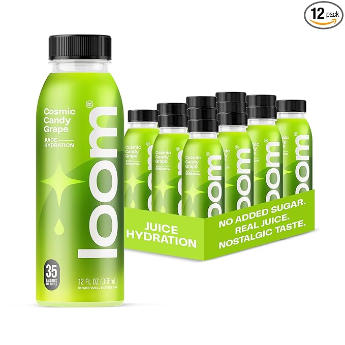 Cosmic Candy Grape Juice Drinks by Loom Low Sugar Juice Real Fruit No Added Sugar Healthy Hydration 35 Calories Non-GMO 12 oz bottles 12 pack