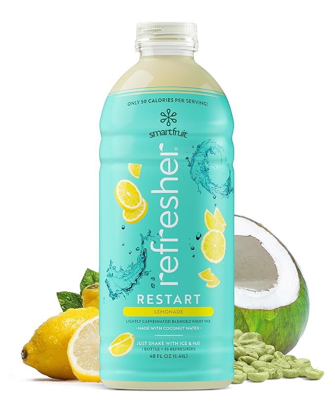 Smartfruit Restart Refresher – Lemonade – Made with Real Lemon Juice No Added Sugar Coconut Water for Hydration Green Coffee Bean Extract for Natural Energy – 48oz Drink Mix