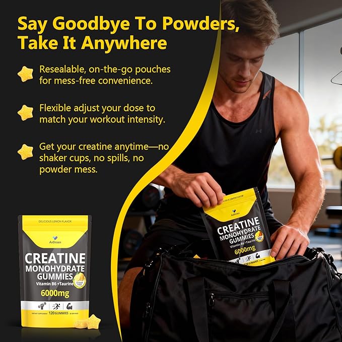 Creatine Gummies Sugar-Free with 6000 mg Creatine Monohydrate Creatine for Women and Men Contains Vitamin B6 &amp Taurine 120 Gummies