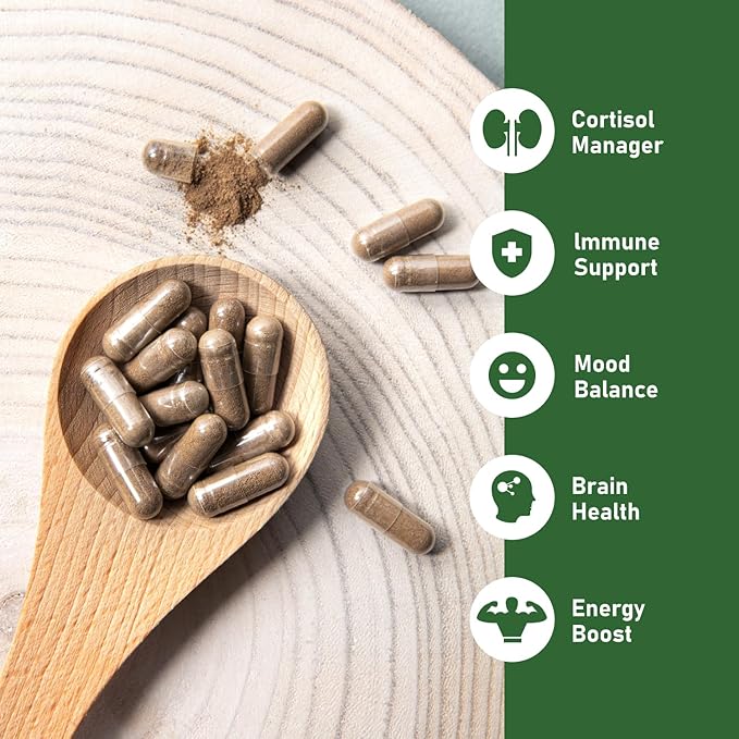 GlowEver KSM-66 Ashwagandha Supplements with L-Theanine Moringa Organic Mushrooms Complex Ginseng Ginkgo Biloba - Mood &amp Energy Support Cortisol Manager Immune Support 60 Vegan Capsules