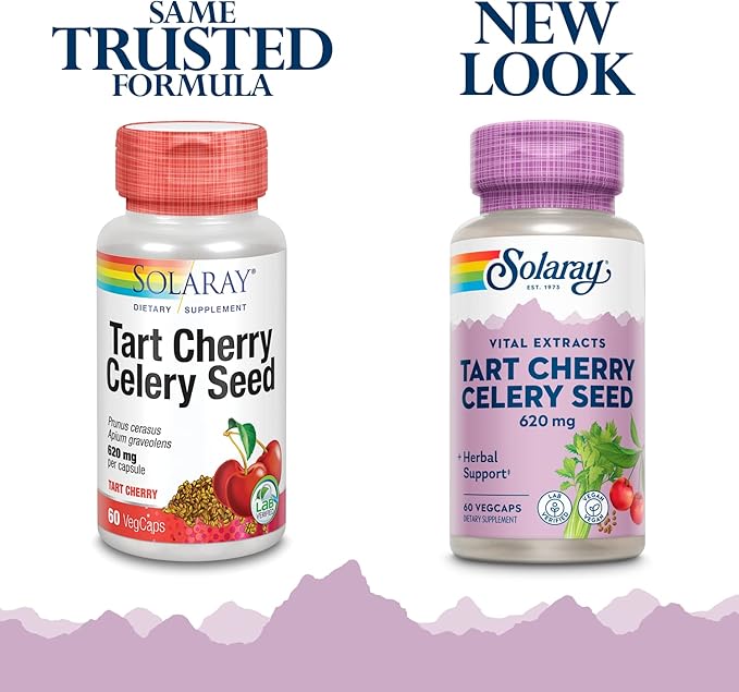 SOLARAY Tart Cherry and Celery Seed - Tart Cherry Celery Seed Extract Capsules 620 mg Supplement for Men &amp Women Natural Herbal Support for Adults Vegan - 60 Veg Caps