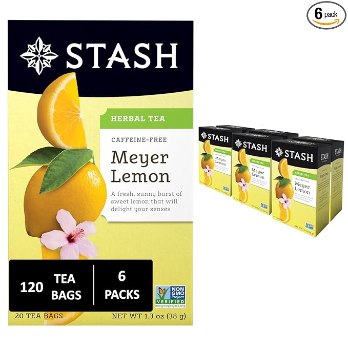 Stash Tea Meyer Lemon Herbal Tea 6 Boxes With 20 Tea Bags Each (120 Tea Bags Total)
