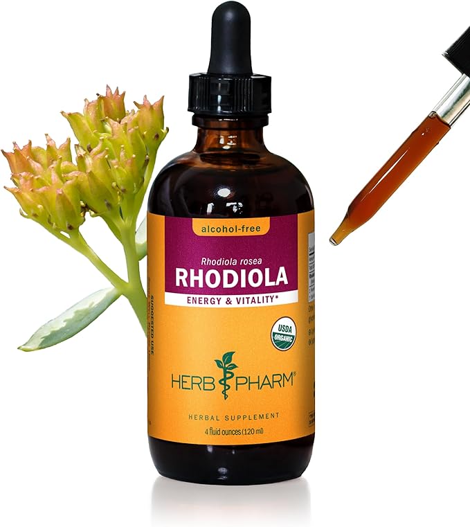 Herb Pharm Certified Organic Rhodiola Root Extract for Energy Endurance and Stamina Alcohol-Free Glycerite 4 Ounce