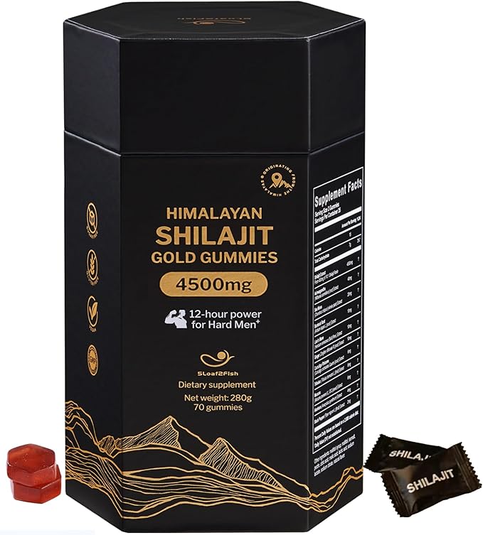Organic Pure Himalayan Shilajit Gummies with Ashwagandha and Sea Moss – Gold Shilajit for Men &amp Women Supplement 105+ Natural Trace Minerals 70-Gummy (11-Ingredient Recipe)