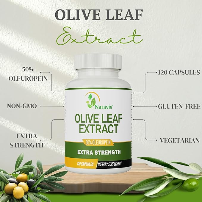 Naravis Olive Leaf Extract - 50% Oleuropein Immune Support Supplement - 120 Capsules (4-Month Supply)