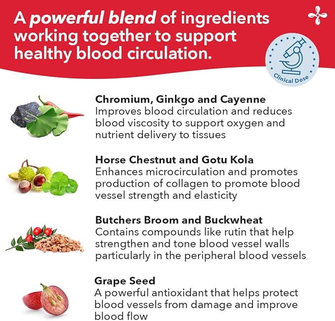 LifeSeasons Circulari-T - Blood Circulation Supplement - Supports Artery Capillary &amp Vein Health - Butcher’s Broom Ginkgo Cayenne Grape Seed &amp Horse Chestnut - 90 Capsules