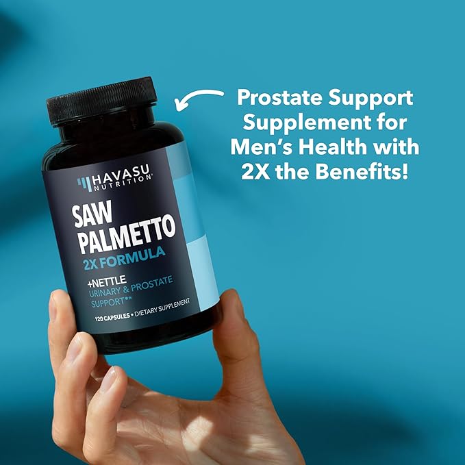 Saw Palmetto with Stinging Nettle Capsules - 2X Prostate Support Supplement for Men’s Health - 120 Count - DHT Blocker for Urinary Tract Function and Hair - Vegan Non-GMO - 2 Month Supply