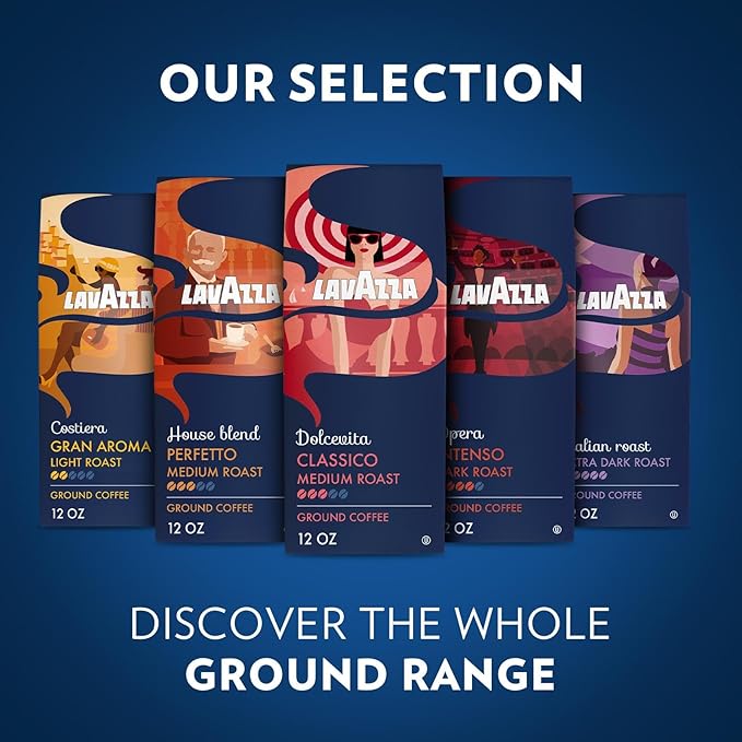 Lavazza Italian Roast Ground Coffee 6 Bags of 12oz Dark Roast Strong and Bold Taste Intensity 5/5 100% Arabica Ideal for Drip Brewers (Pack of 6) - Package May Vary