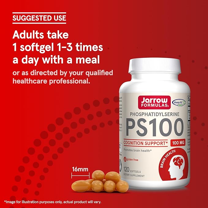 Jarrow Formulas PS100 Phosphatidylserine 100 mg Dietary Supplement for Brain Health and Cognition Support 120 Softgels 40-120 Day Supply