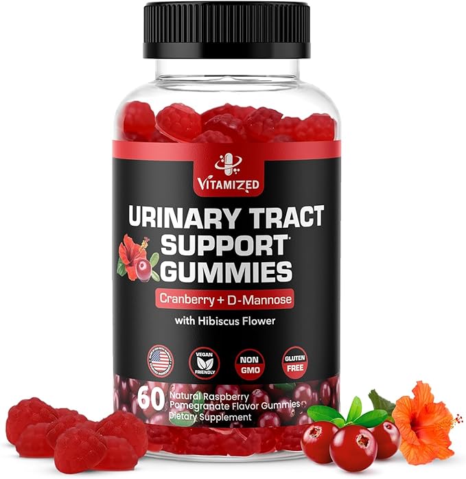 Potent Cranberry Gummies with D Mannose - Urinary Tract Health for Women &amp Men Urinary Flush &amp Bladder Fast-Acting Support Supplements with Hibiscus Powder 60 Count