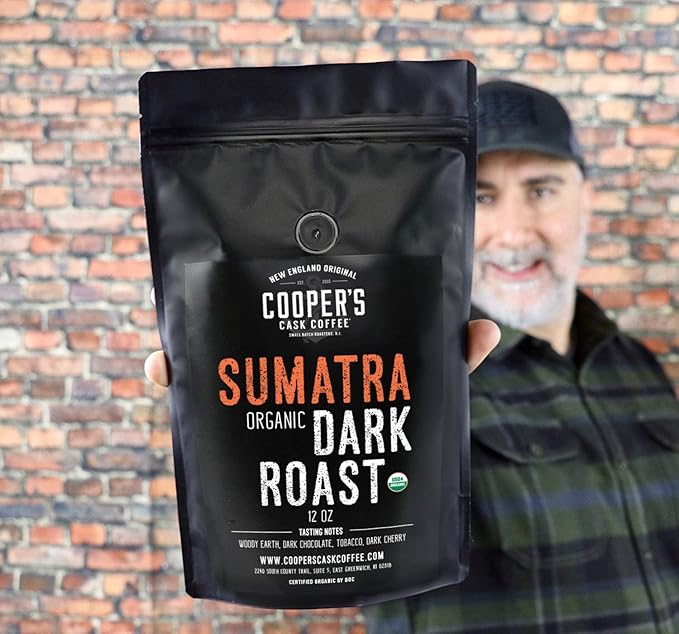 Organic Dark Roast Sumatra Smooth and Rich Single Origin Grade 1 Premium Coffee - 12 oz Bag (Whole Bean)