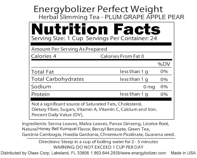 Energybolizer Perfect Weight Herbal Tea (24 Bags)| Natural Energy Booster for Women and Men | Increase Energy Improve Digestion (Plum Grape Apple Pear)