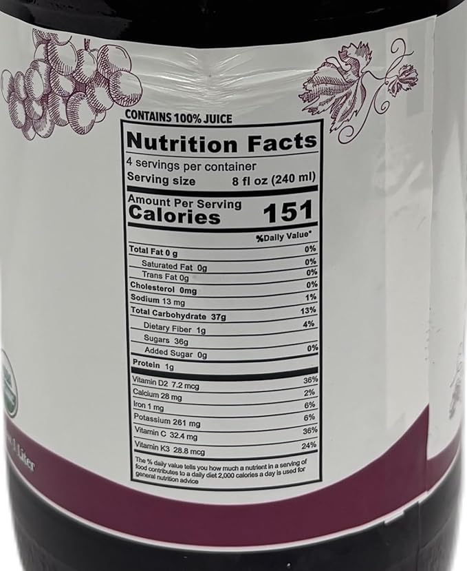 Anna and Sarah 33.8 Oz Organic Grape Juice - Glass Bottle (6 Pack) No Sugar No Artificial Colors No Preservatives No Flavors Added not from CONCENTRATE